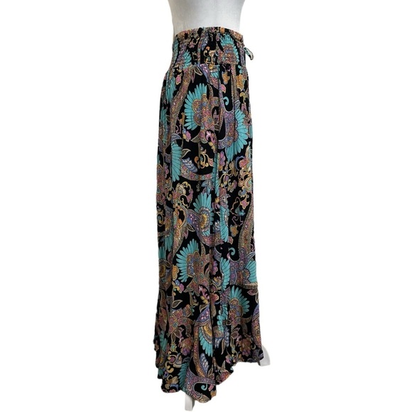 Haute Hippie Black & Blue Bright Floral Print Button Front High Low Maxi Skirt - Picture 4 of 11